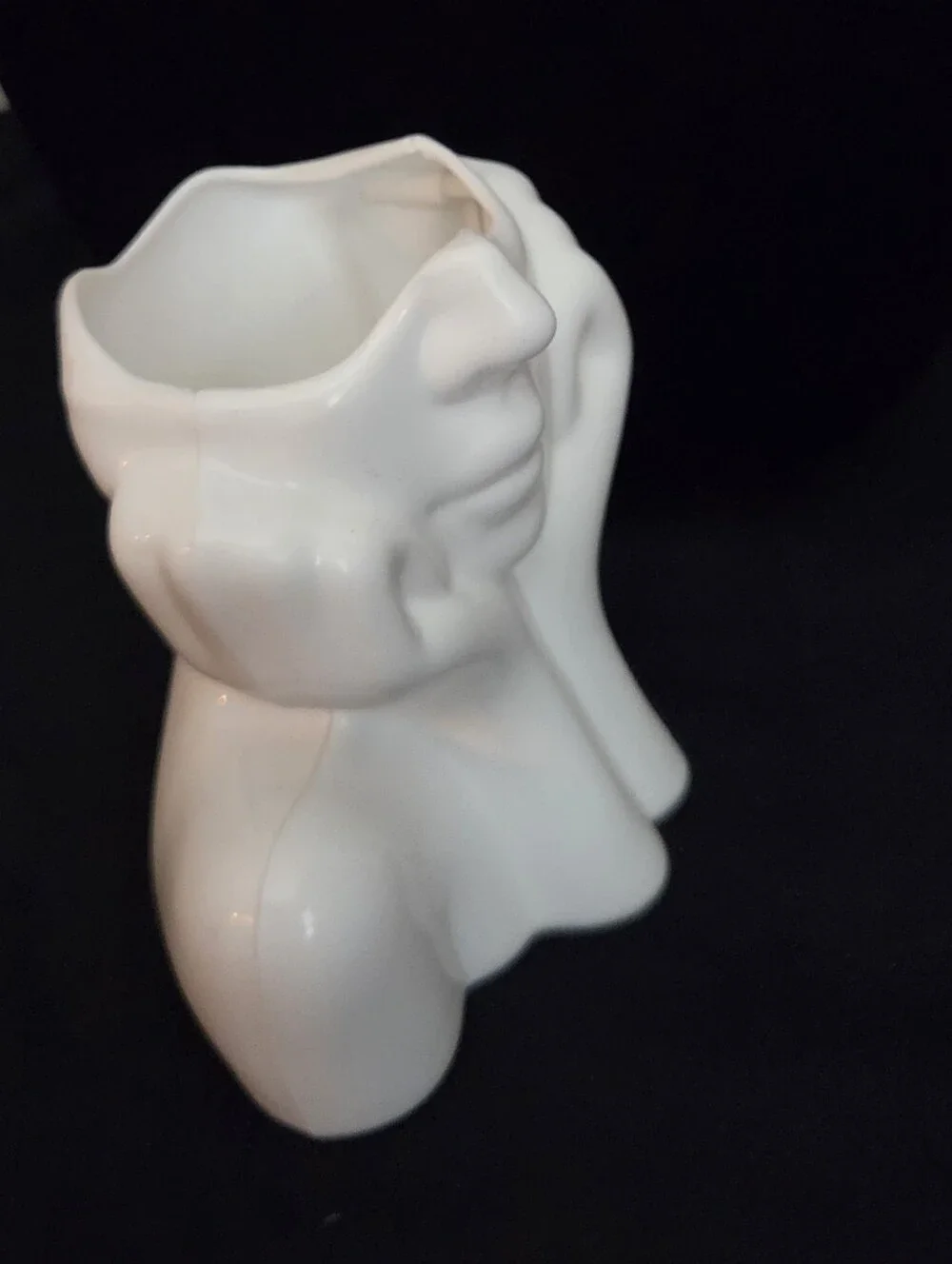 White Makeup Brush Storage Box Or Planter Contemplative Face
